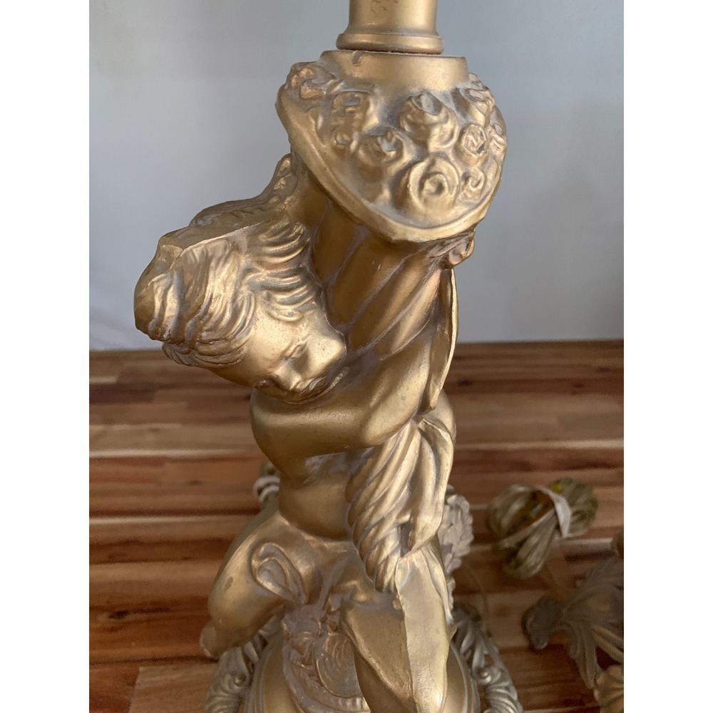 Vintage Gold Cherub Table Lamps Pair Ornate Regency Retro Old Money Quiet Luxury - Picture 2 of 8
